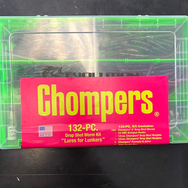 Chompers 132pc drop shot worm kit