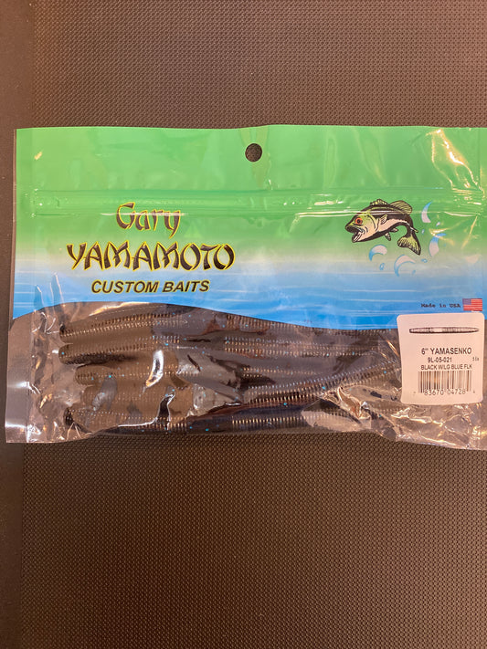 Gary Yamamoto 6" Yamasenko Black with Large Blue Flake