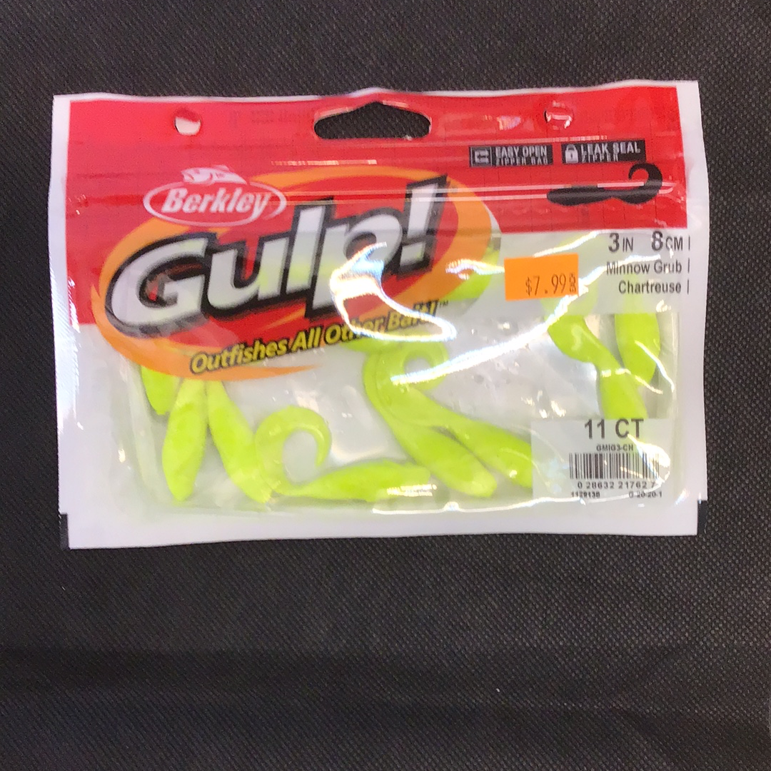 Gulp Minnow Grub chartreuse