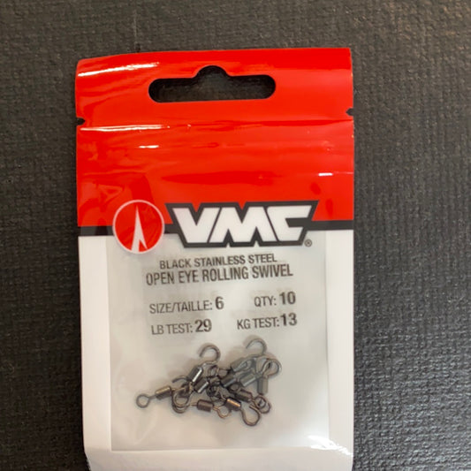 VMC size 6 Black Stainless Steel Open Eye Rolling Swivel