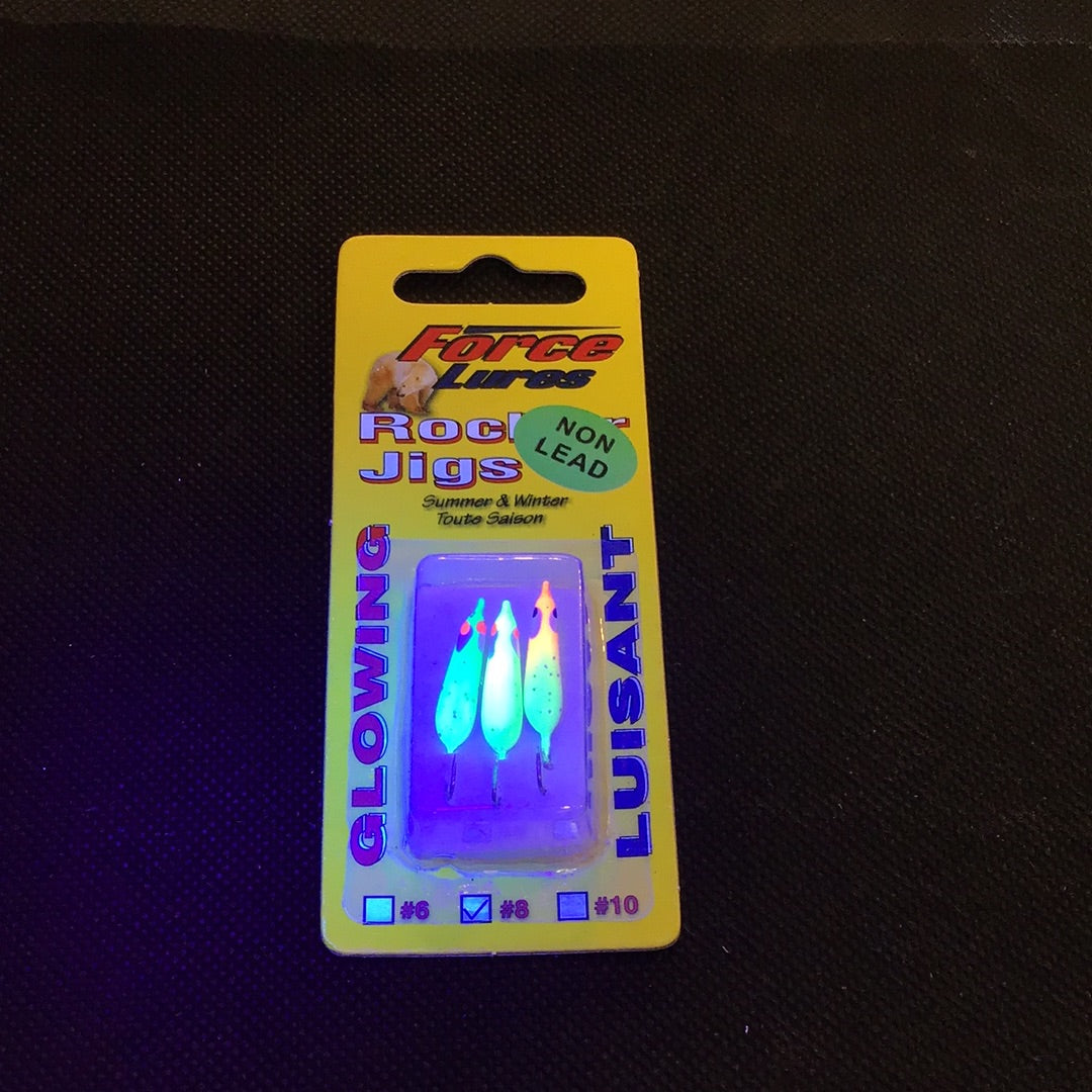 HT Force Lures Rocker Jigs Non-Lead Glow #8 (3pk)
